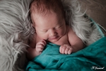 Photographie d'un bébé sous une couverture bleue turquoise réalisée par Huitièm'art, photographe à Avignon (Vaucluse)