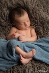 photographie d'un nouveau né garçon endormi dans un wrap bleu réalisée par noelle gamand photographe nouveau né avignon vaucluse